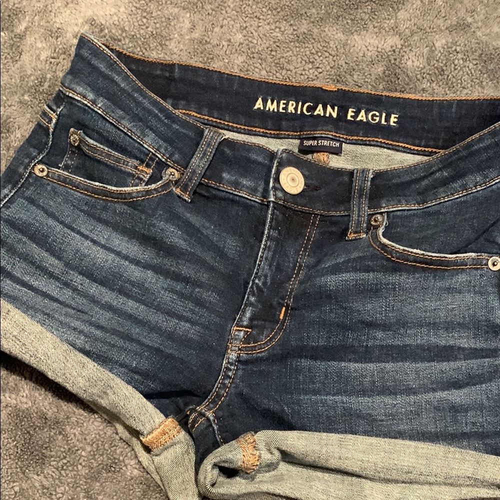 American Eagle Outfitters Blue Ankle Cropped Jeans with Distressed Details
